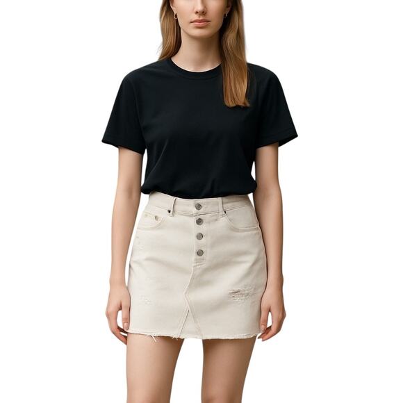 Zara Basic Women White Intentionally Distressed Mini Denim Skirt Size S - Picture 1 of 7